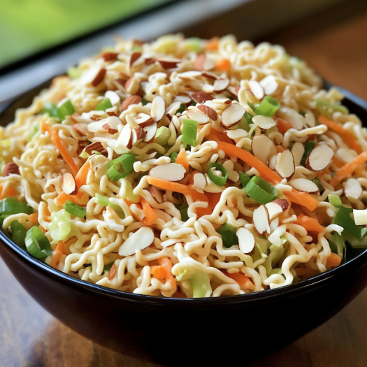 Fresh Ramen Noodle Salad with Crunchy Vegetables and Toasted Almonds
