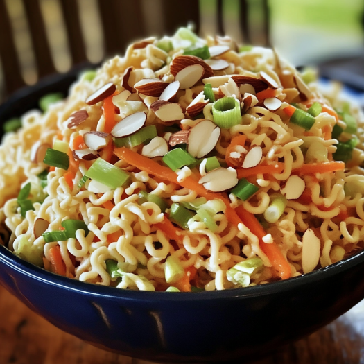 Fresh Ramen Noodle Salad with Crunchy Vegetables and Toasted Almonds
