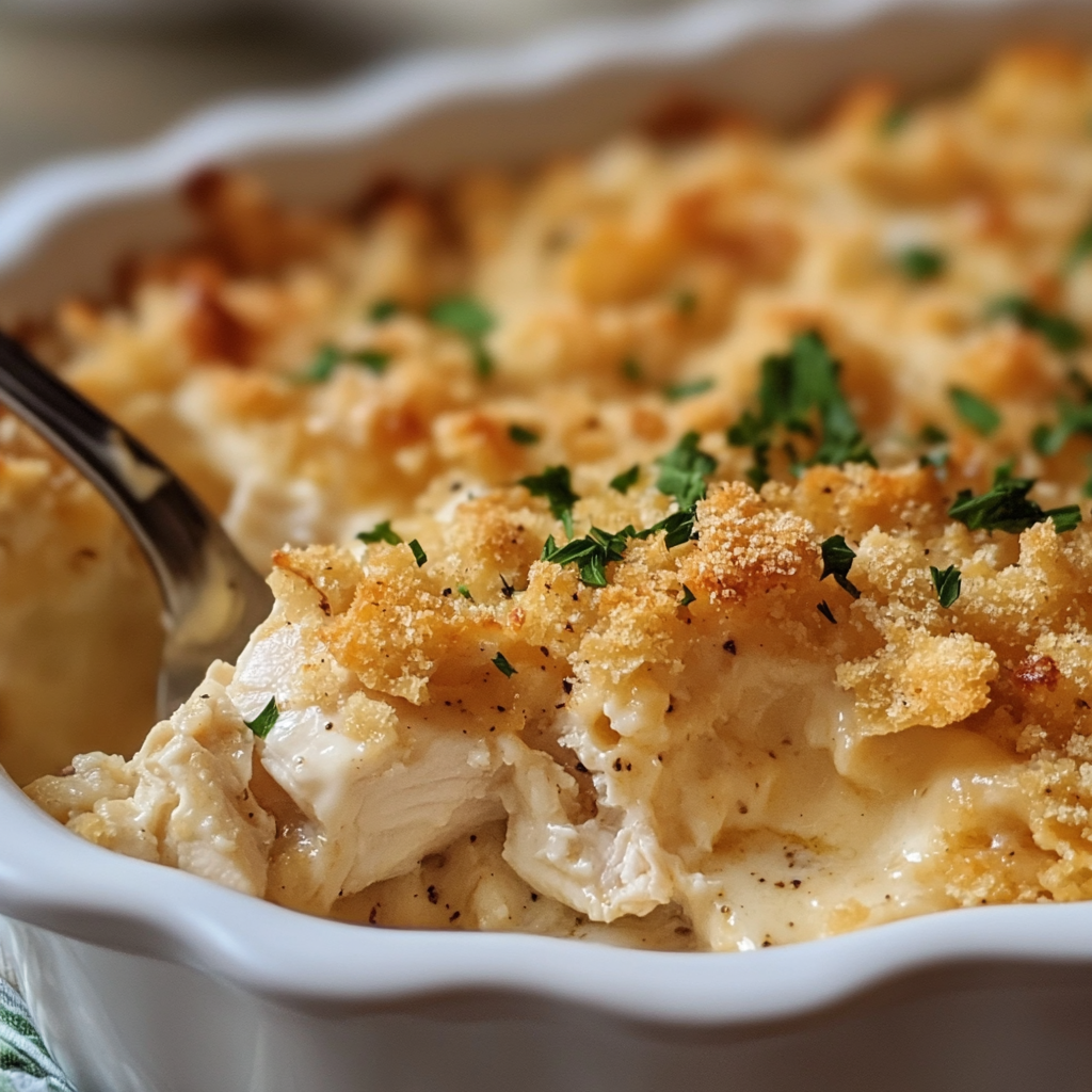 Creamy Ritz Cracker Chicken with Golden Topping