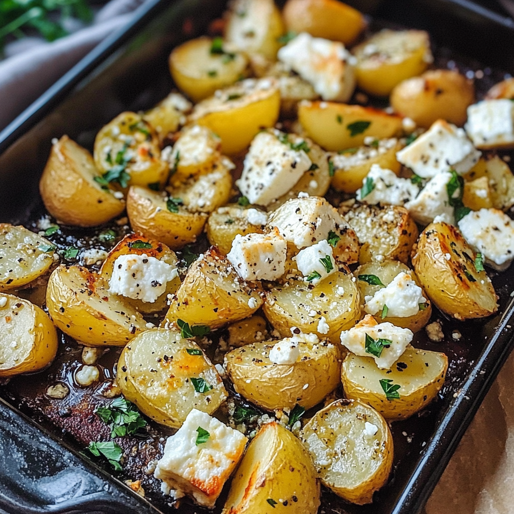 Roasted Potatoes with Baked Feta and Garlic