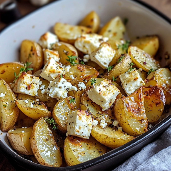 Roasted Potatoes with Baked Feta and Garlic