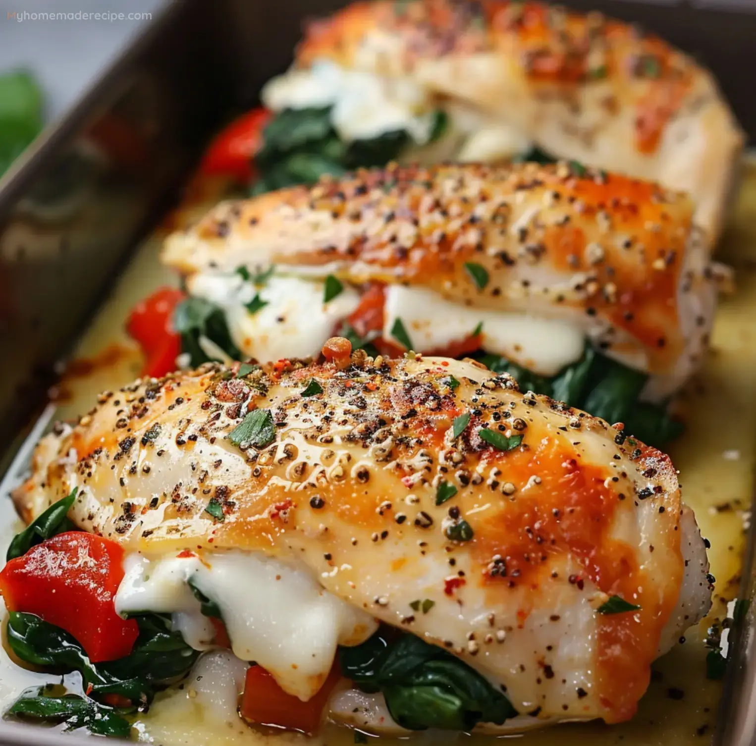 Roasted Red Pepper, Spinach, and Mozzarella Stuffed Chicken