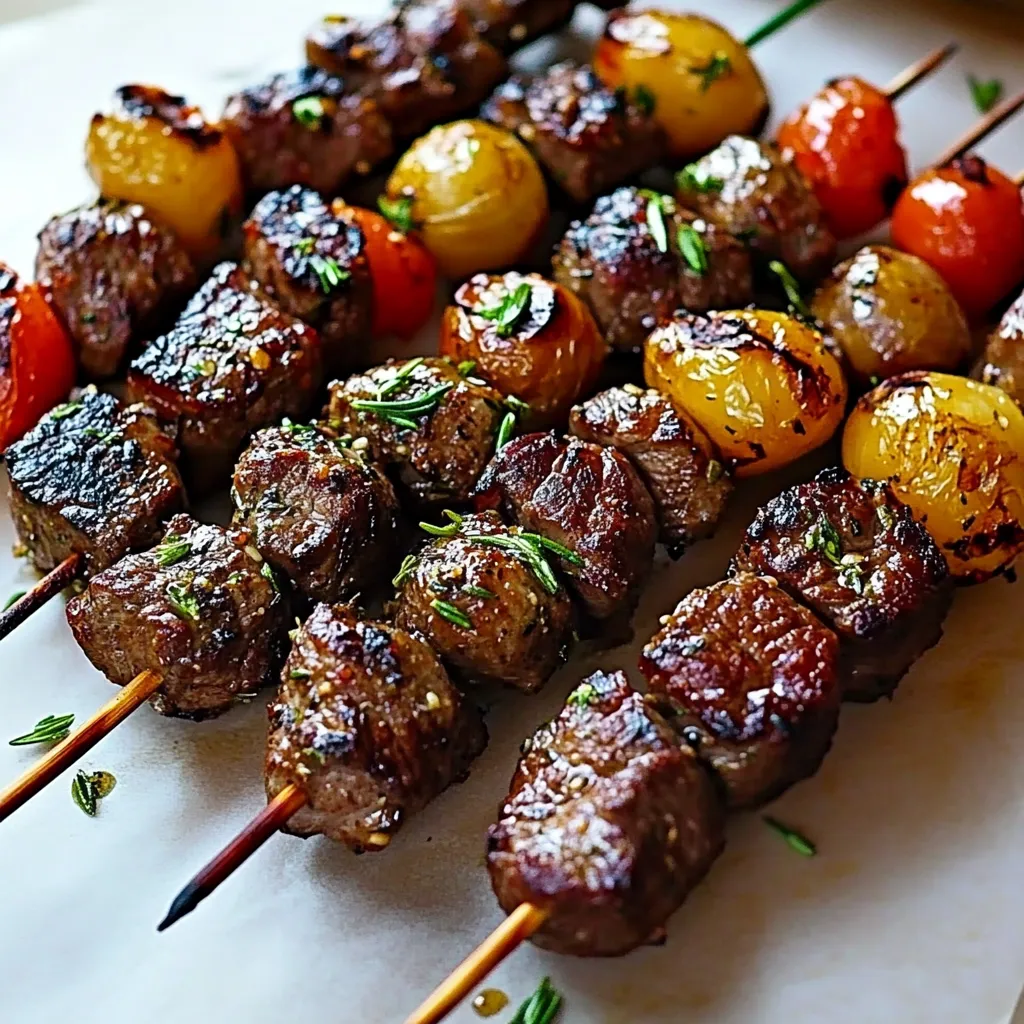 Juicy Balsamic Marinated Steak Kebabs with Rosemary Tomatoes