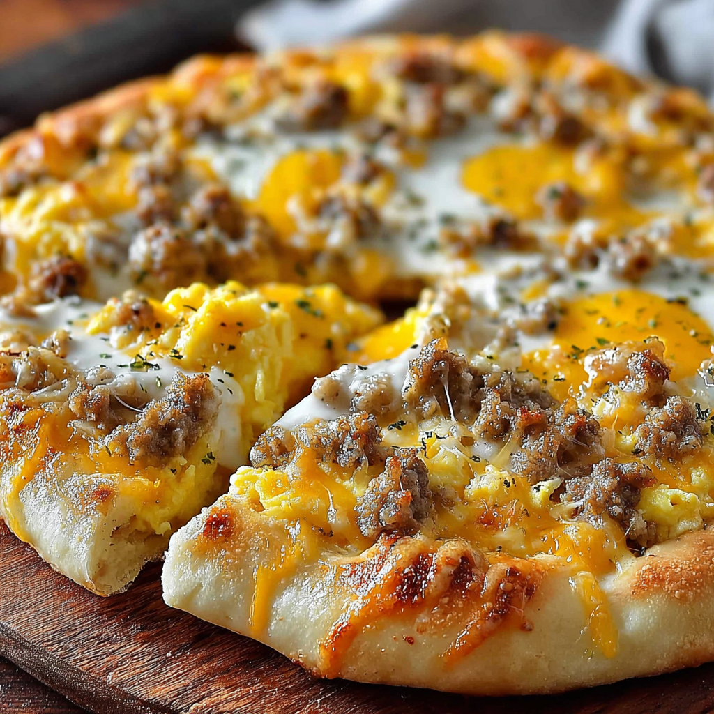 Sausage Gravy on Breakfast Pizza with Crescent Base