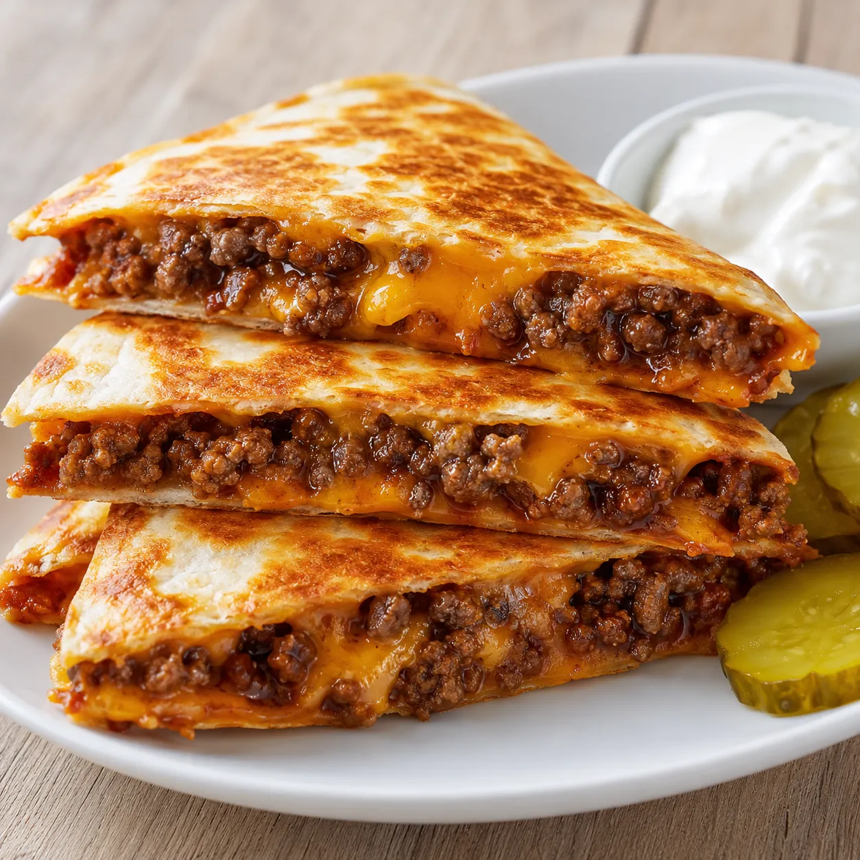 Sloppy Joe Quesadilla wedges with melted cheese and saucy beef