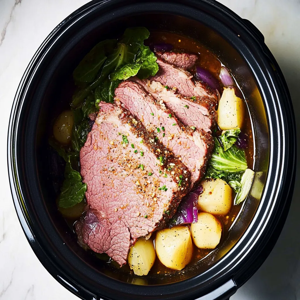 Tender Slow Cooker Corned Beef with Cabbage and Vegetables