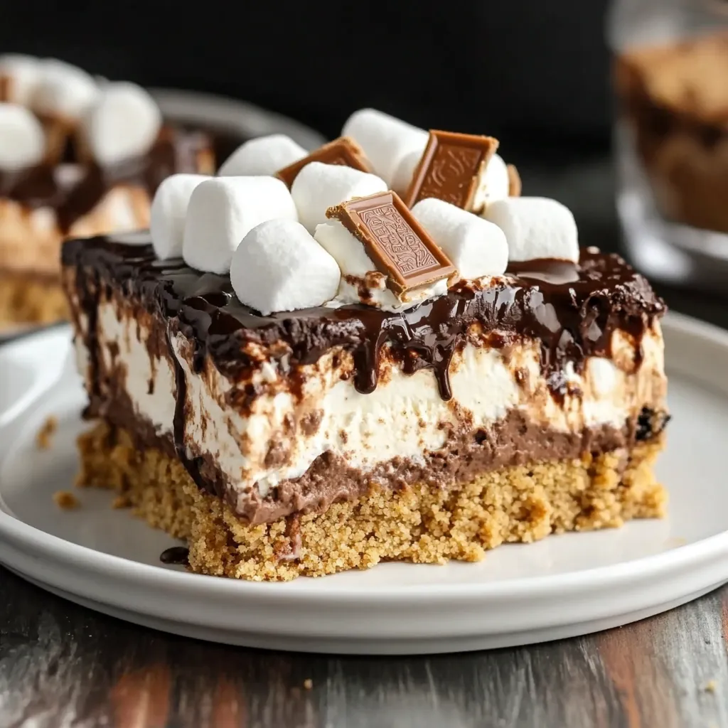 Layered S’mores Lasagna Dessert with Graham, Chocolate and Marshmallow