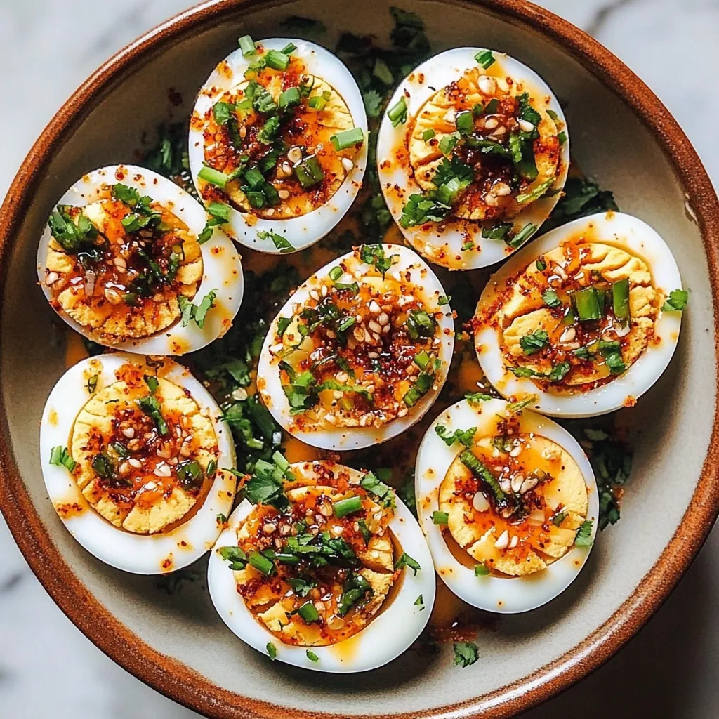 Spicy Chili Garlic Deviled Eggs
