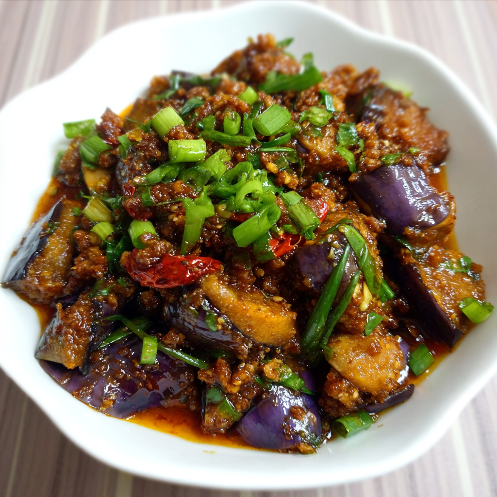 Spicy Sichuan Eggplant with Mince, Garlic, and Ginger