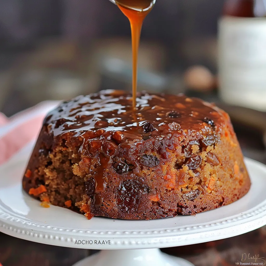 Steamed Carrot Pudding Cake with Spiced Rum Sauce