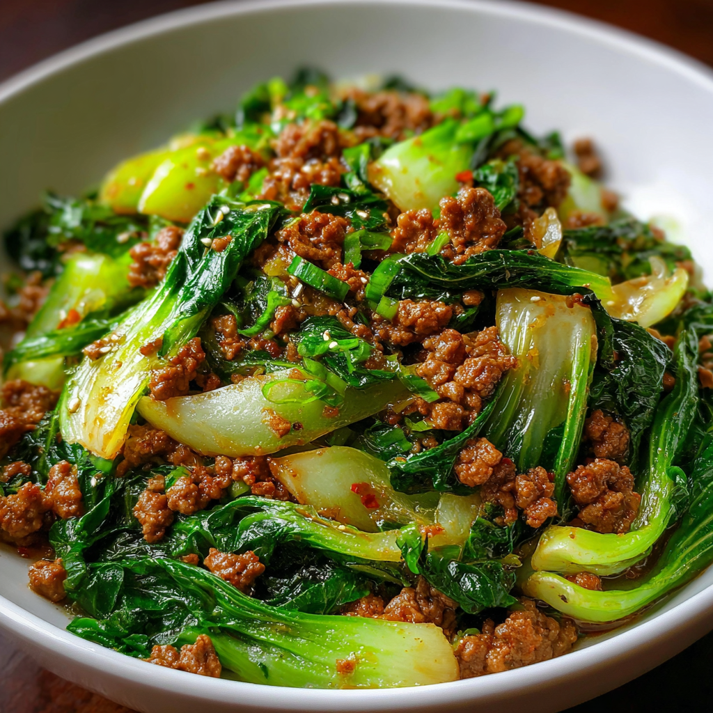Savory Stir-fried Bok Choy with Ground Meat and Aromatics