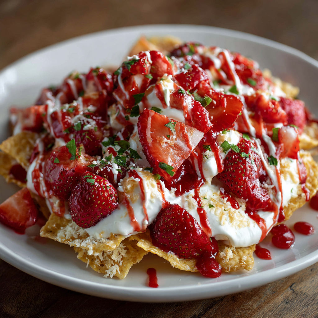 Strawberry Cheesecake Nachos with Cinnamon Chips and Fresh Fruit