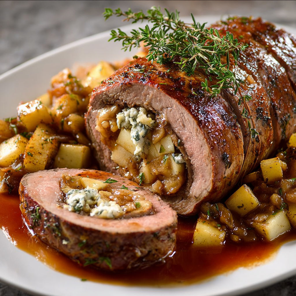 Stuffed Beef Tenderloin with Apple Bourbon Gravy