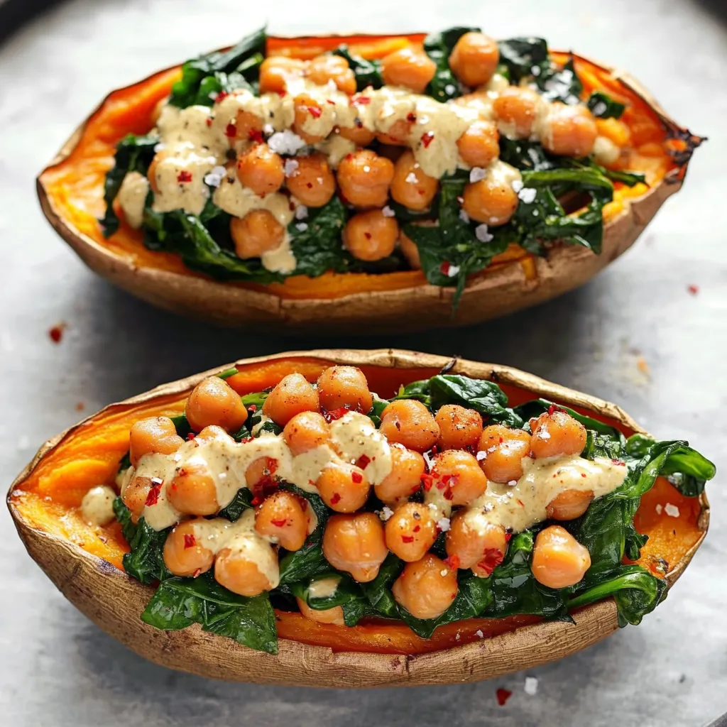 Easy Chickpea Spinach Stuffed Sweet Potatoes