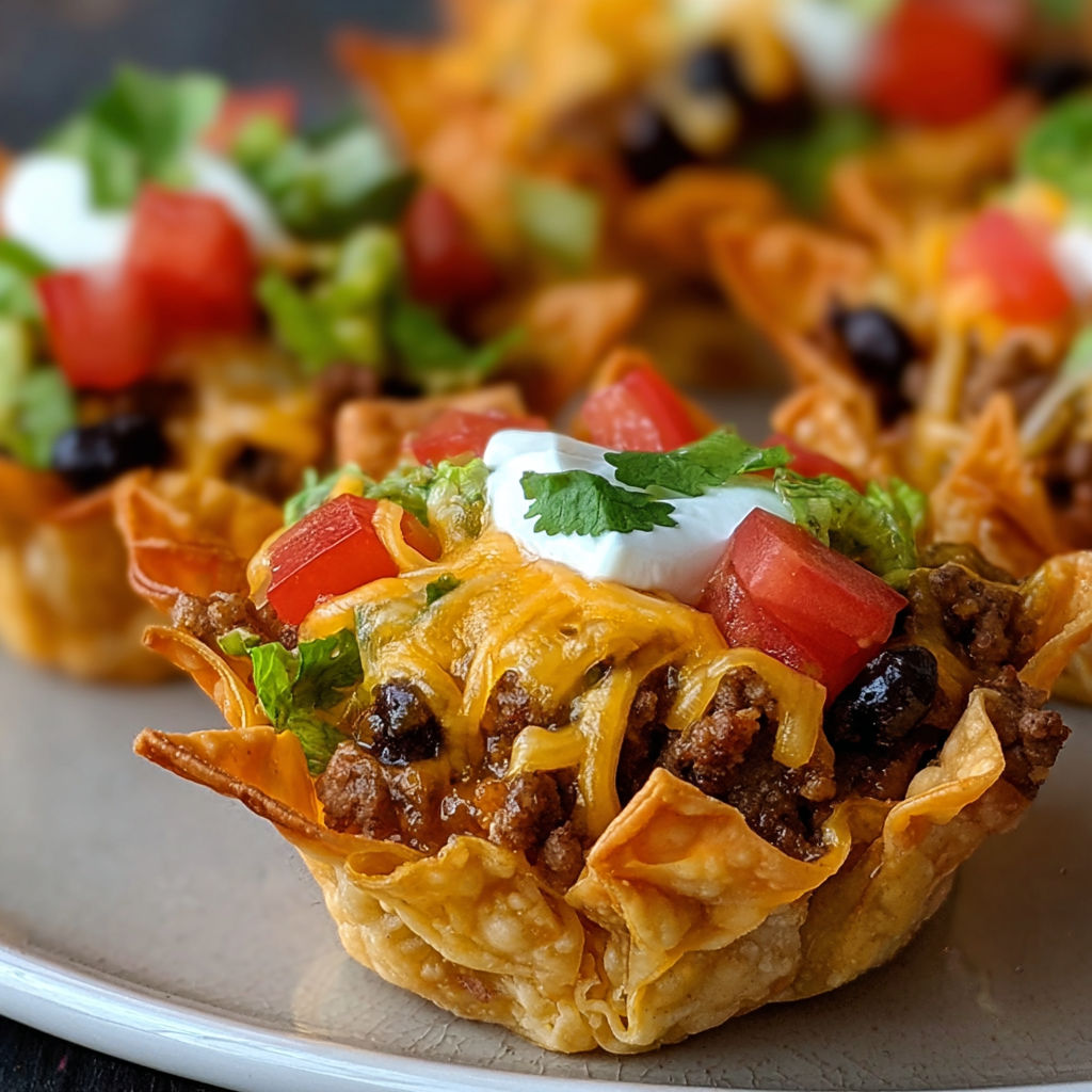 Taco Cupcakes with Wonton Wrappers and Flavorful Beef