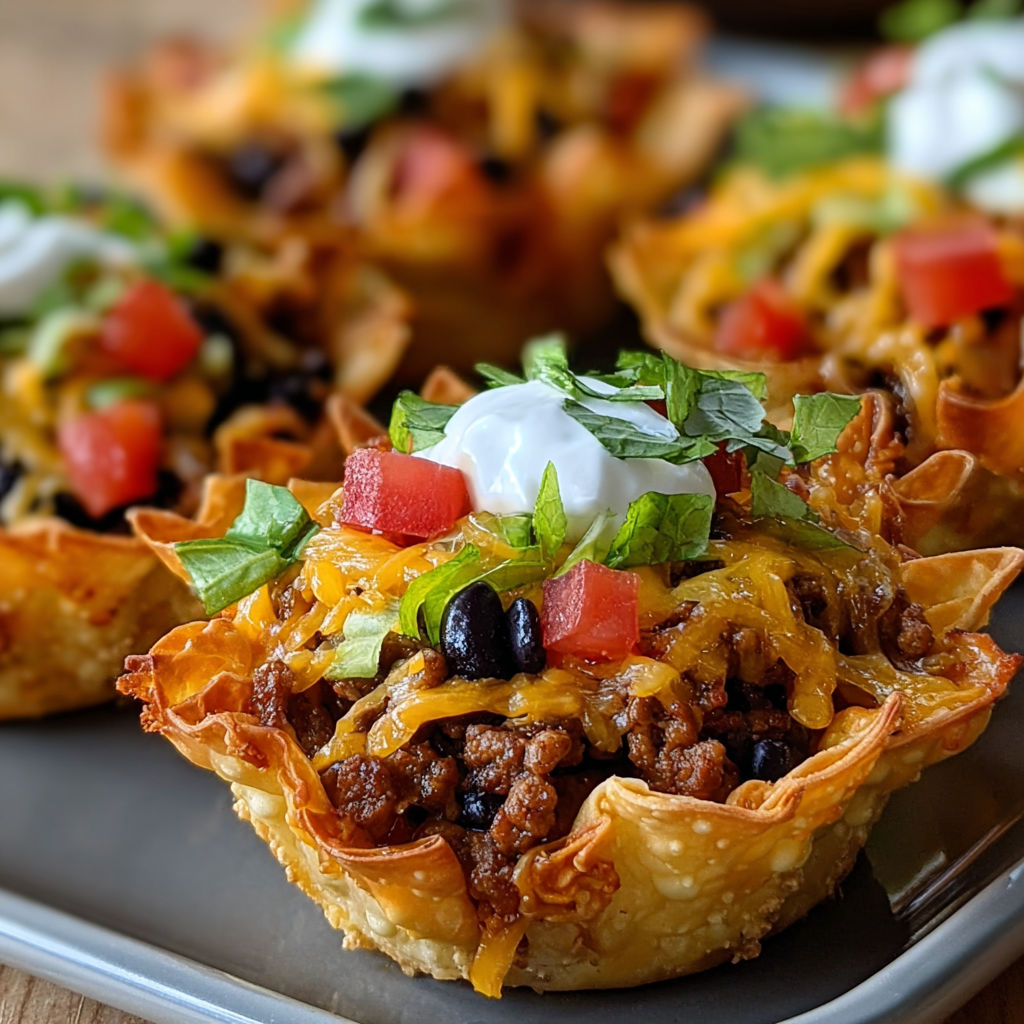 Taco Cupcakes with Wonton Wrappers and Flavorful Beef