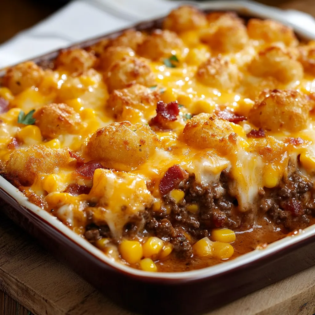 Savory casserole with tater tots cheddar and crispy bacon