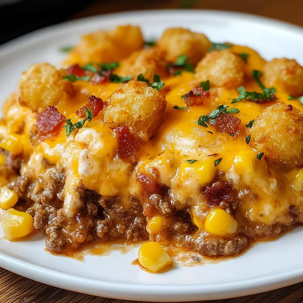 Savory casserole with tater tots cheddar and crispy bacon