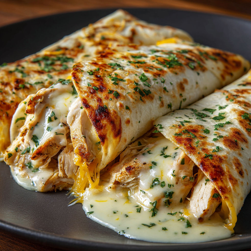 Creamy Chicken Tortilla Wraps with Cheese and Fresh Garnishes