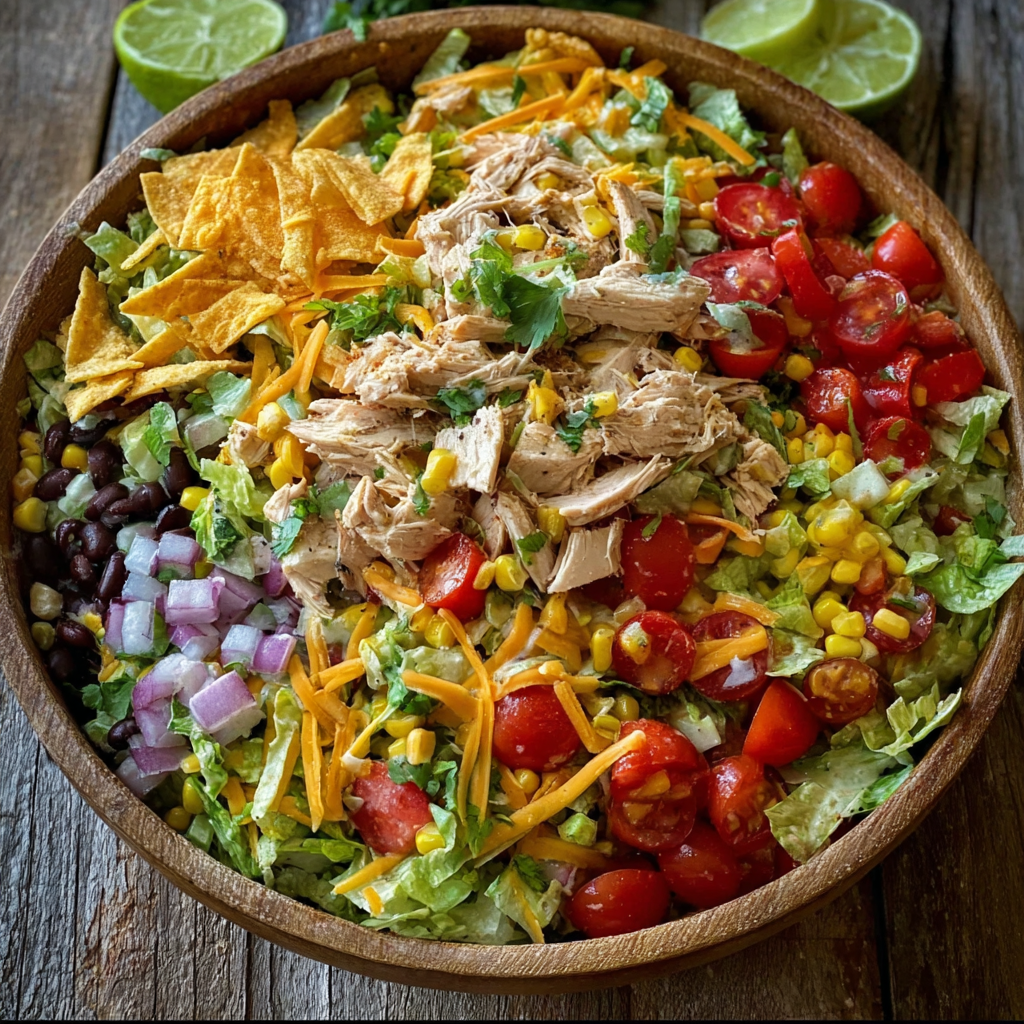 Tex Mex Taco Chicken Salad with Ranch and Crunchy Tortilla Strips