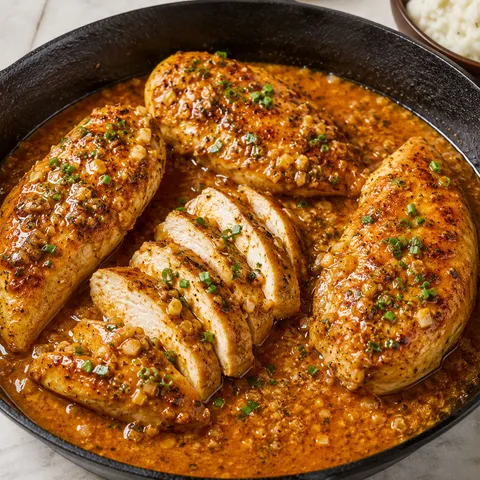 Texas Roadhouse butter chicken skillet with honey garlic sauce and herbs