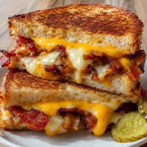 Triple Cheese Bacon Melt with crisp bacon and melted cheese on sourdough