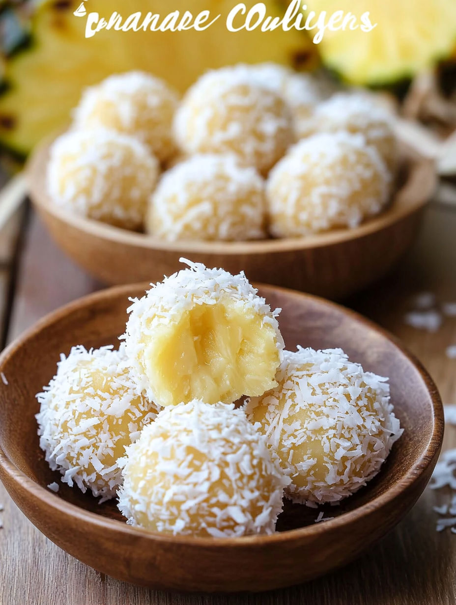 Tropical Pineapple Coconut Balls with Sweetened Coconut