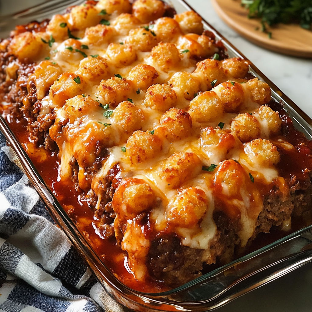 Savor The Ultimate Cheesy Meatloaf & Tater Tot Bake Tonight
