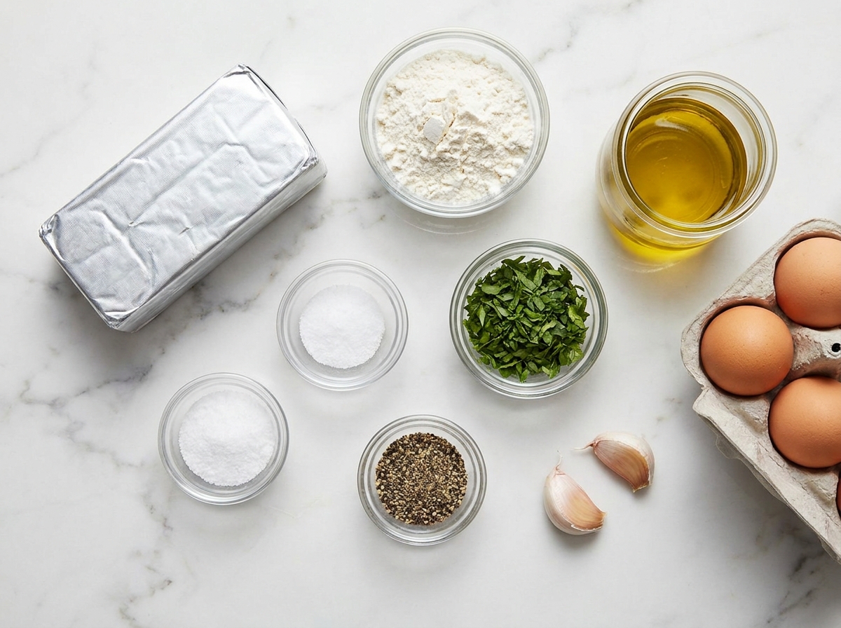 Raw ingredients for veggie cream cheese arranged on a wooden cutting board