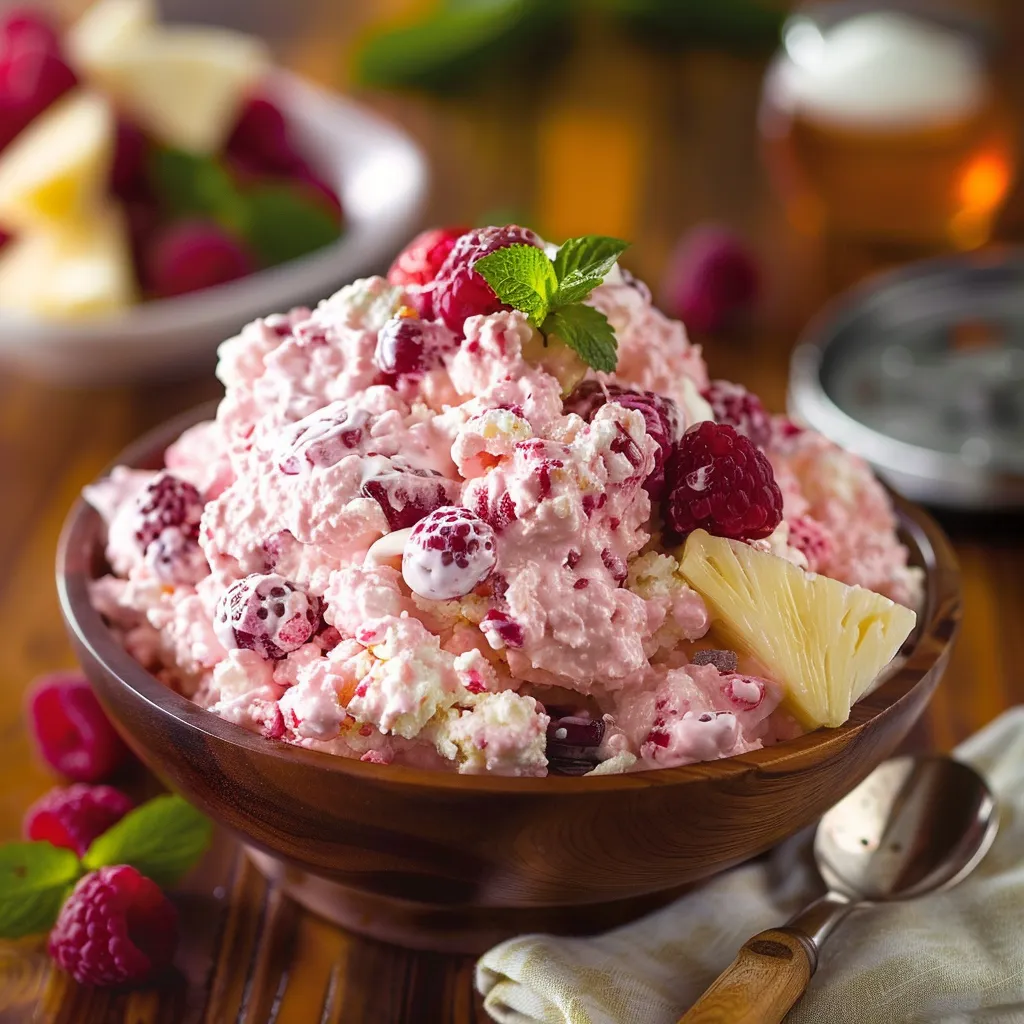 Very Berry Fluffy Salad with Cottage Cheese and Pineapple