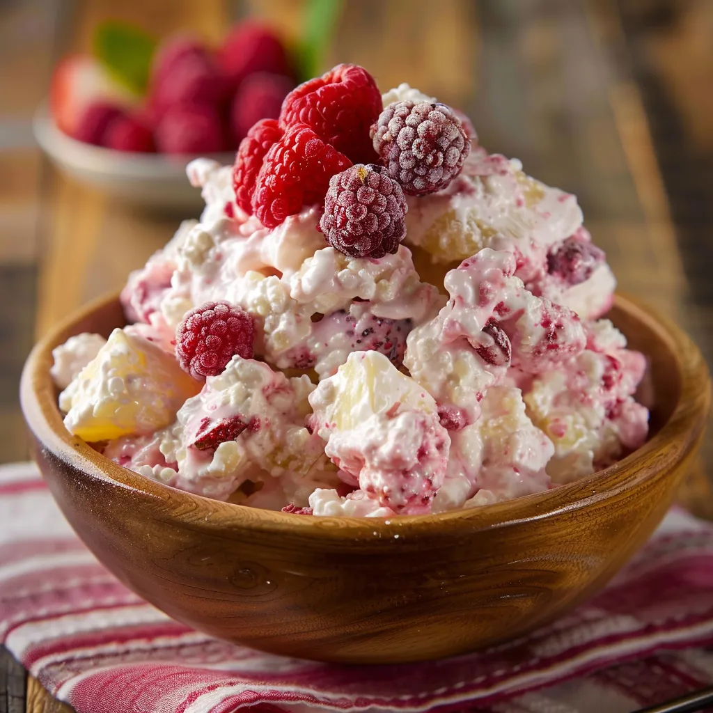 Very Berry Fluffy Salad with Cottage Cheese and Pineapple