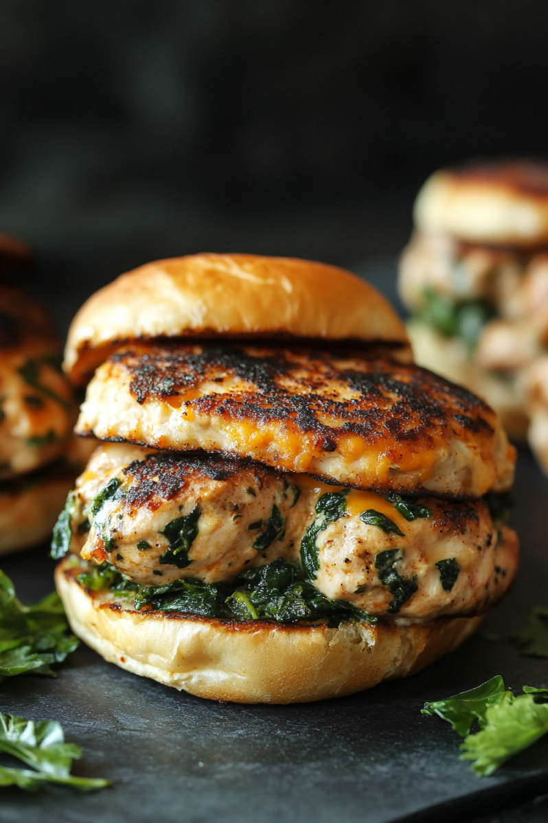 White Cheddar Spinach and Chicken Burgers