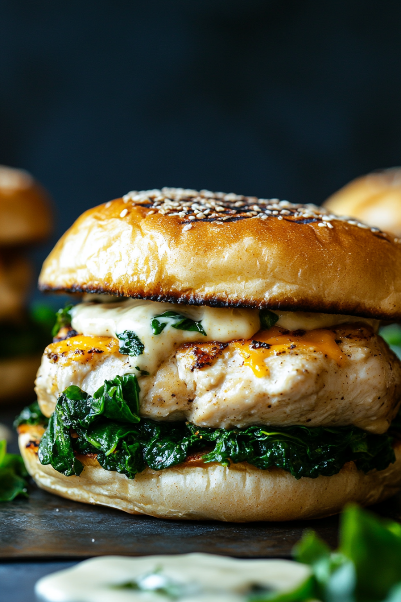 White Cheddar Spinach and Chicken Burgers