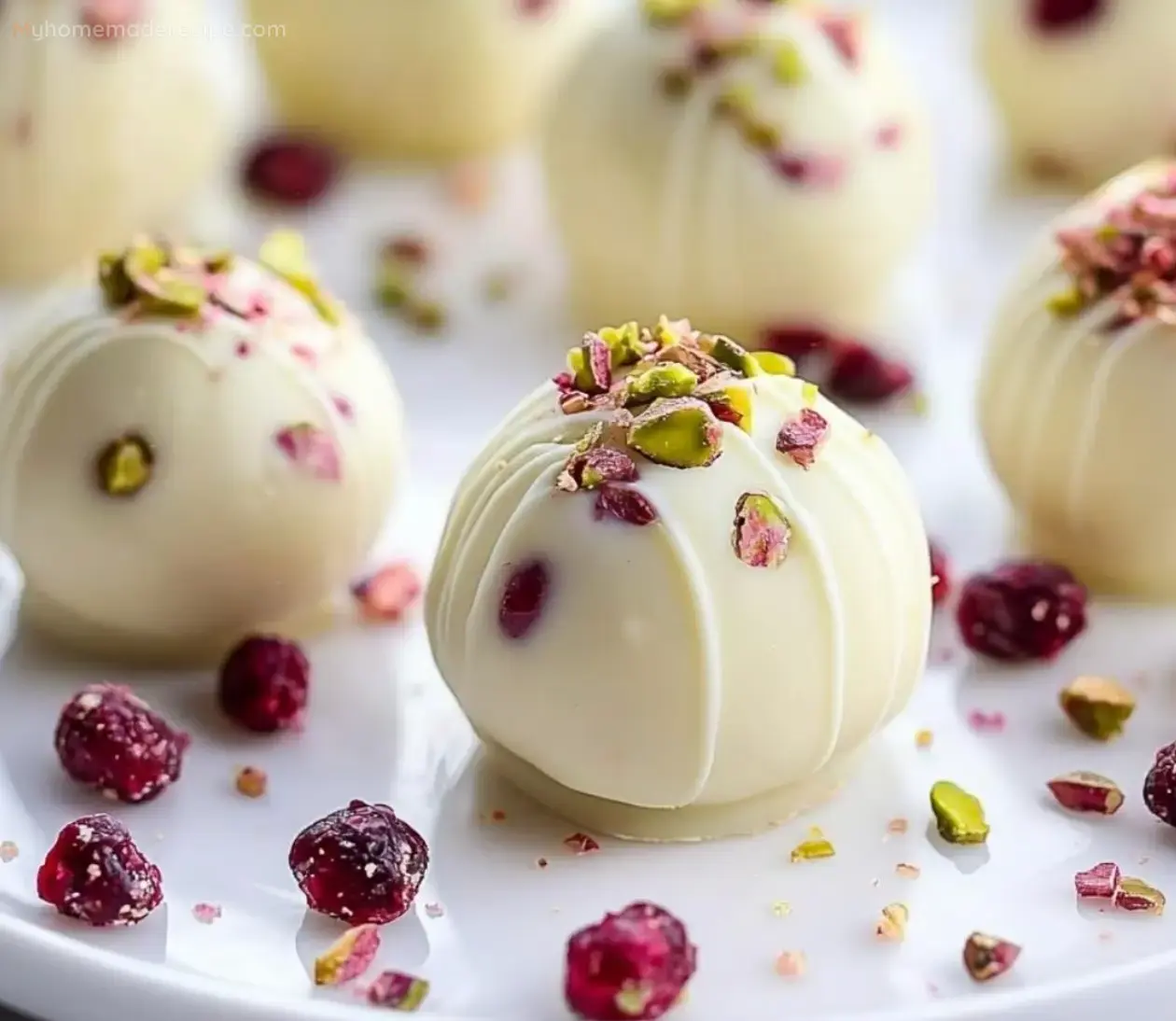 Delightful White Chocolate Truffles with Cranberries and Pistachios