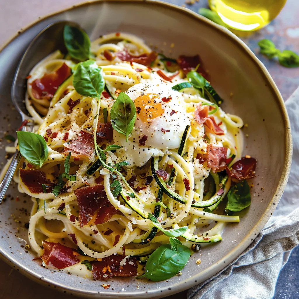 Zucchini Carbonara with Prosciutto and Burrata