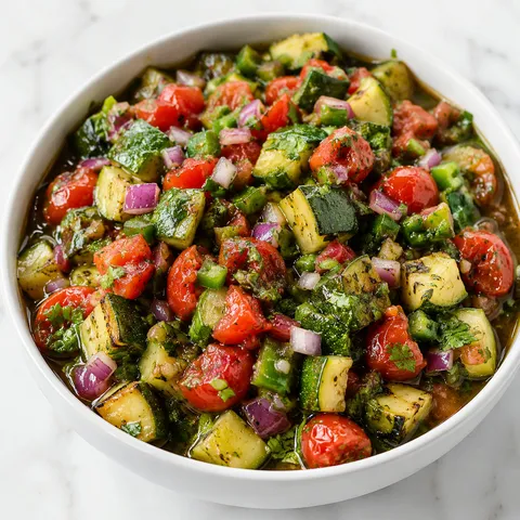 Zucchini salsa with tomatoes, cilantro, lime, and tortilla chips