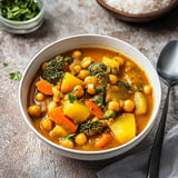 A bowl of soup with vegetables and rice.