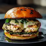 A burger with cheese and lettuce.