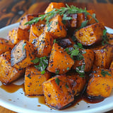 A plate of roasted sweet potatoes.