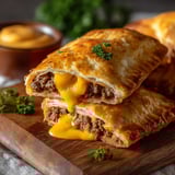 A delicious cheeseburger with melted cheese and a side of dipping sauce.