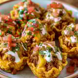 A plate of Zesty chili cheese bites with tomatoes and lettuce.