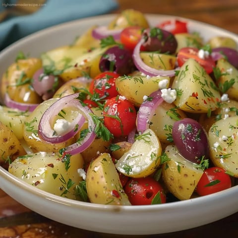 Greek Potato Salad in a bowl