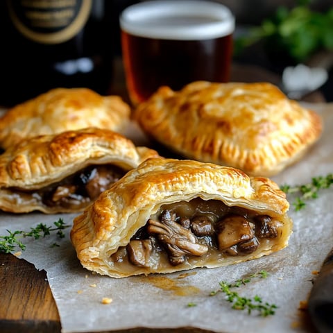 Savory venison and wild mushroom hand pies with stout beer filling, perfect for hearty meals.