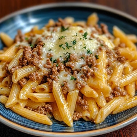 Cheesy Penne with Garlic Butter Ground Beef