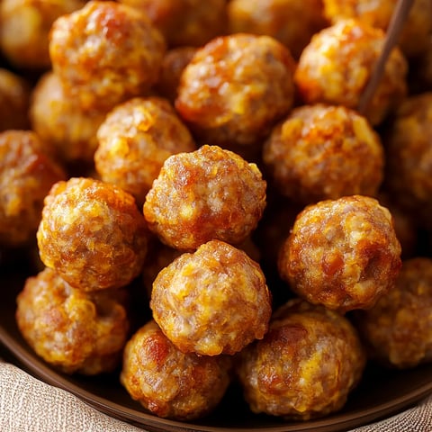 Cheesy Bisquick sausage balls, a quick and savory snack for parties or gatherings.