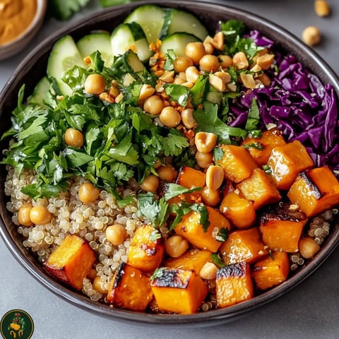 Flavorful Thai peanut sweet potato Buddha bowl, packed with vibrant and healthy ingredients.