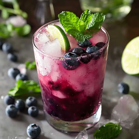 Refreshing blueberry mojito mocktail with fresh mint and lime, perfect for a non-alcoholic treat.