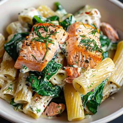 Creamy salmon spinach pasta, a flavorful and nutritious dish for any occasion.