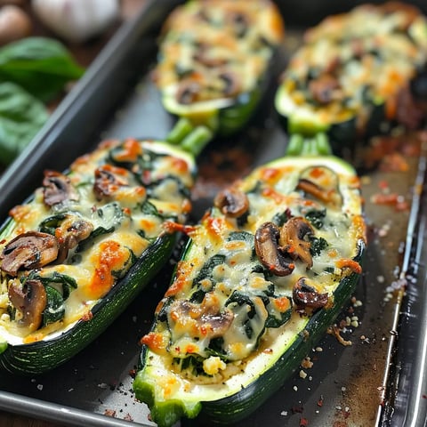 Tender stuffed zucchini filled with creamy ricotta, a light and flavorful dish.