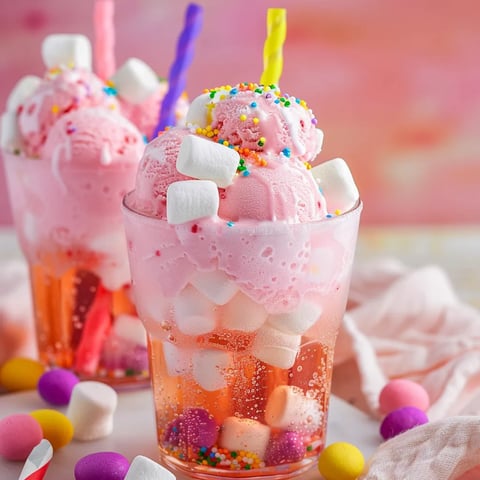 A glass of pink frozen dessert with marshmallows and a candle.